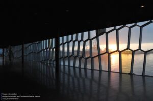 Harpa Concert Hall and Conference Centre in Reykjavik, Iceland, is designed by Henning Larsen Architects and Batteriid Archtects. Tha facade was developed by Henning Larsen Architects in collaboration with the artist Olafur Eliasson.