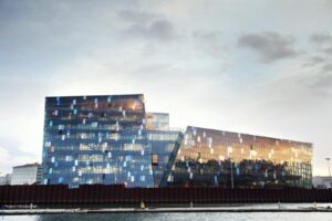 Harpa Concert Hall and Conference Centre in Reykjavik, Iceland, is designed by Henning Larsen Architects and Batteriid Archtects. Tha facade was developed by Henning Larsen Architects in collaboration with the artist Olafur Eliasson.