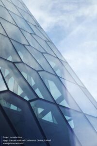 Harpa Concert Hall and Conference Centre in Reykjavik, Iceland, is designed by Henning Larsen Architects and Batteriid Archtects. Tha facade was developed by Henning Larsen Architects in collaboration with the artist Olafur Eliasson.